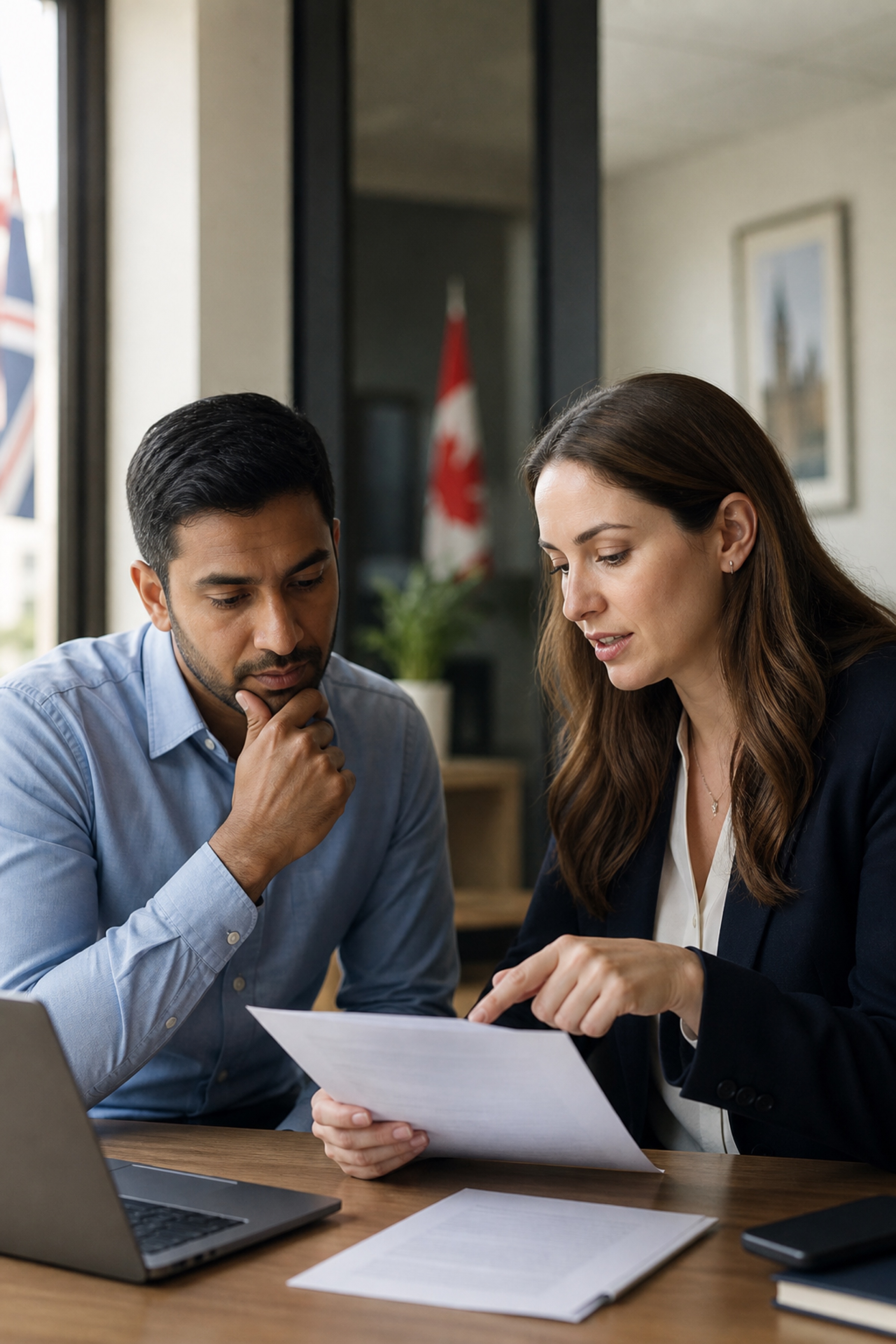 Client discussing a visa refusal with an adviser